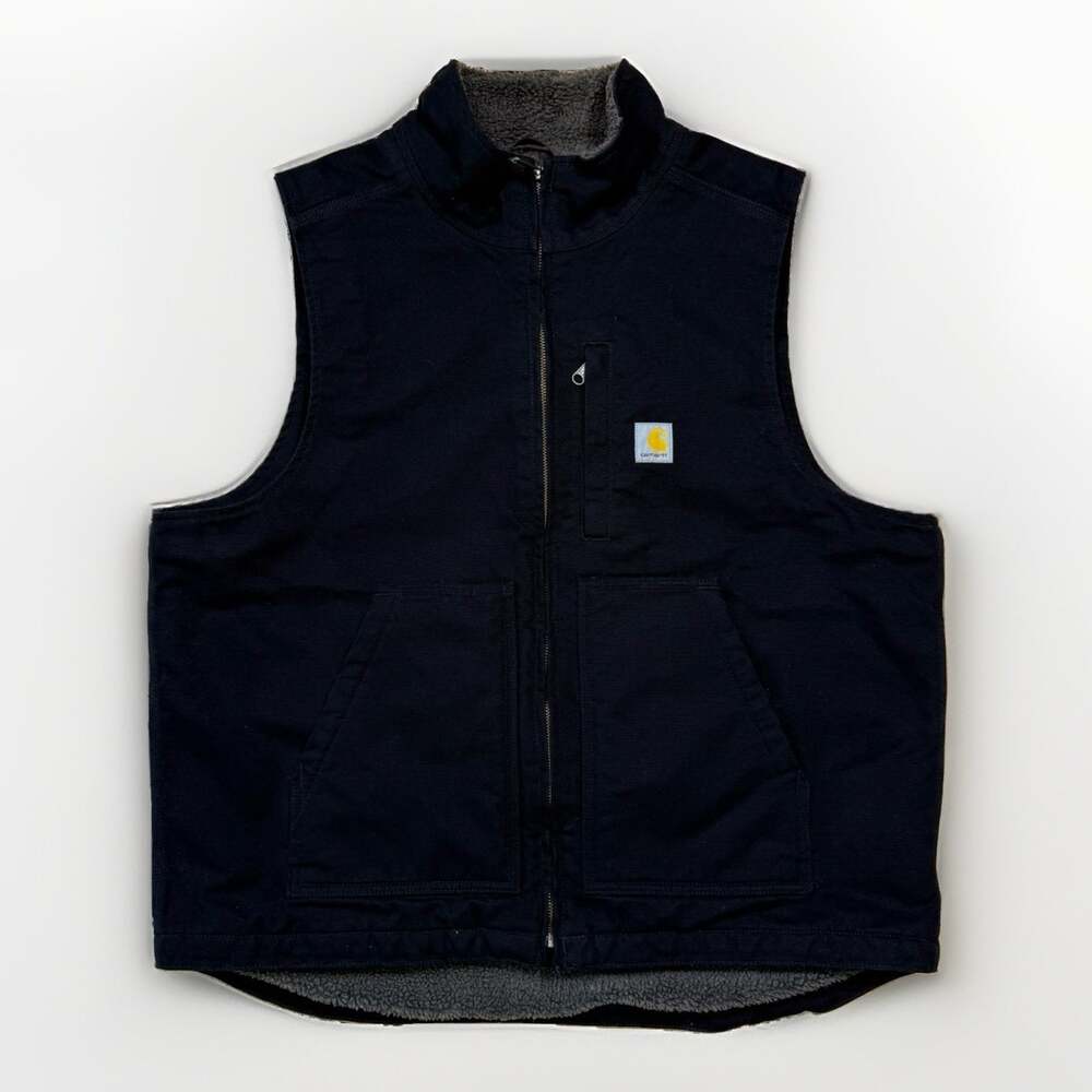 Carhartt Duck Sherpa Lined Vest Large Black Full Zip Mock Neck Heavy Workwear